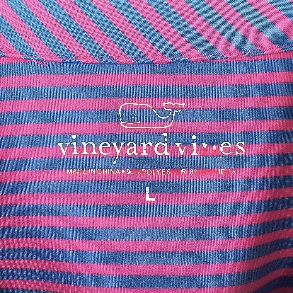 Vineyard Vines Men's Blue & Pink Striped Polo Shirt